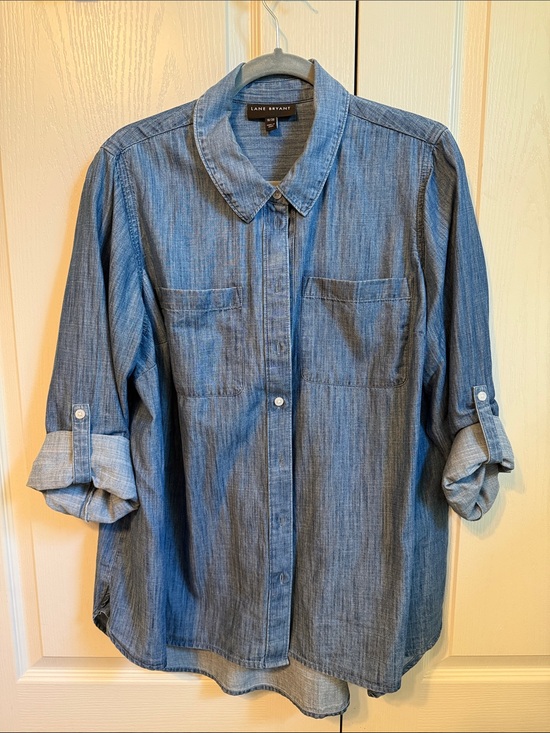 Lane Bryant Tops - Lane Bryant Denim-Look Button Shirt - Blue